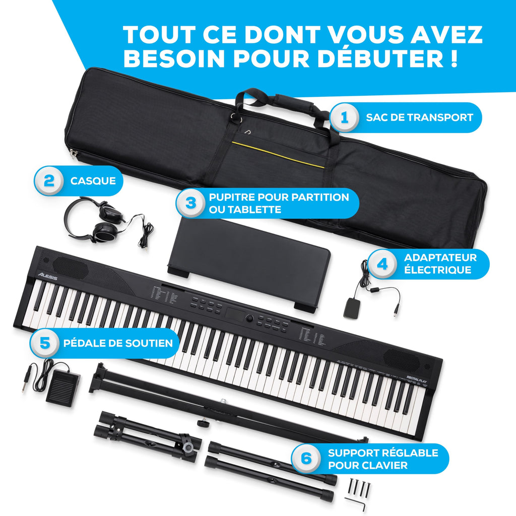 Piano numérique 88 touches avec 480 sons haut-parleurs MIDI USB support sac de transport casque pédale