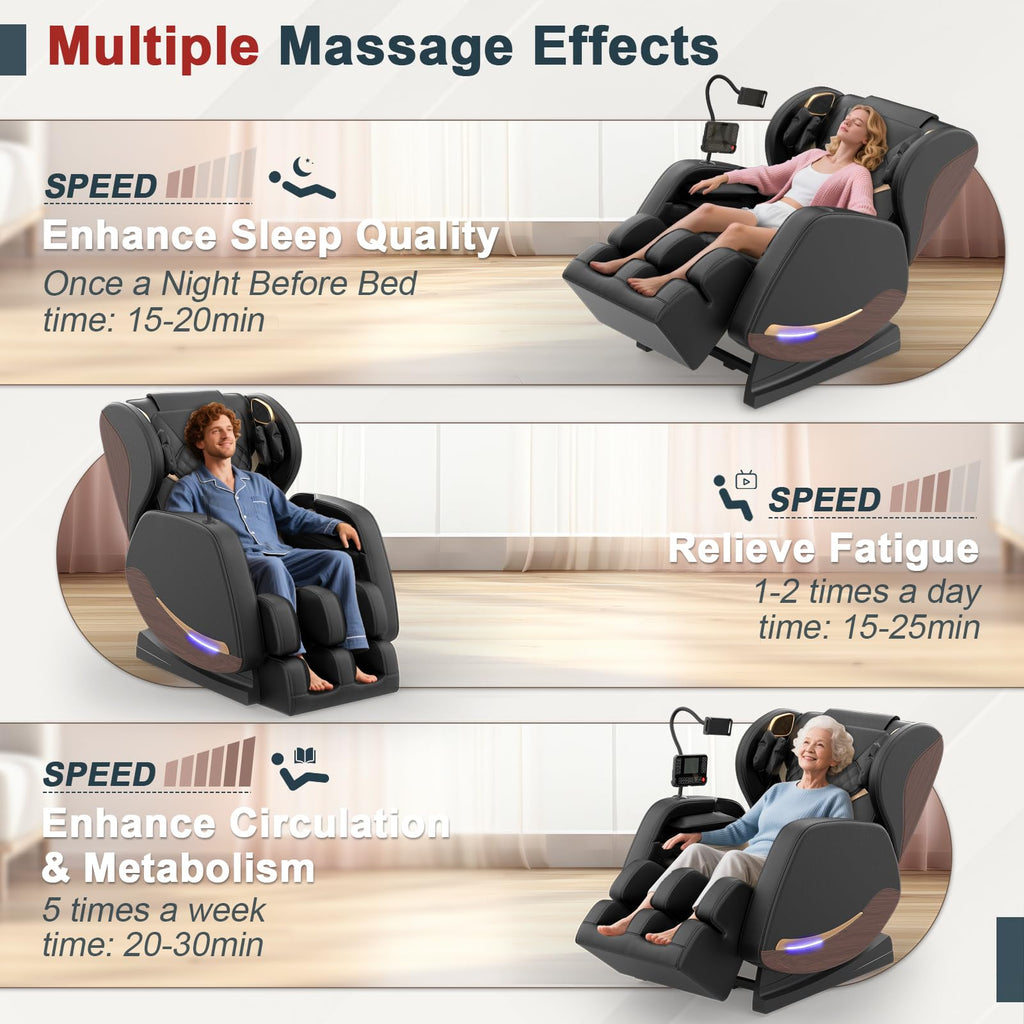 Massagesessel mit 14 Massagerollen und 8 Airbags, Zero-Gravity-Funktion sowie Wärmefunktion für Beine und Taille, Bluetooth-Lautsprecher und