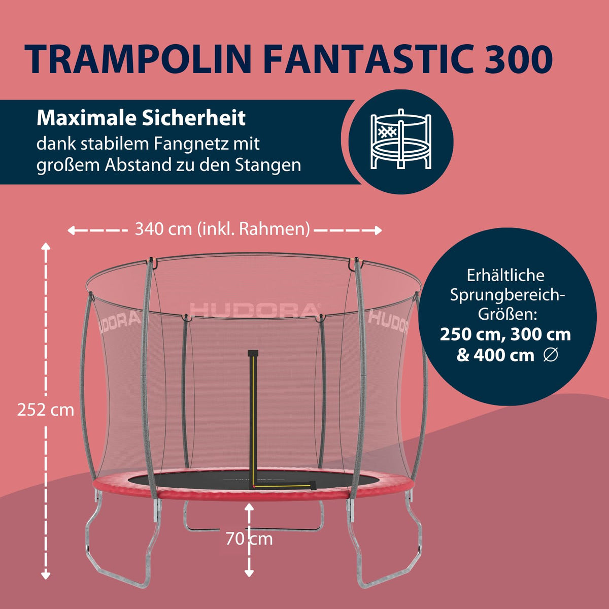 Gartentrampolin mit Sicherheitsnetz und extra breiter Randabdeckung, rund, für Kinder und Erwachsene bis 100 kg