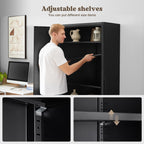 Aktenschrank abschließbar mit 2 Türen und 4 verstellbaren Einlegeböden, Stahlschrank 170x78x39 cm in Schwarz