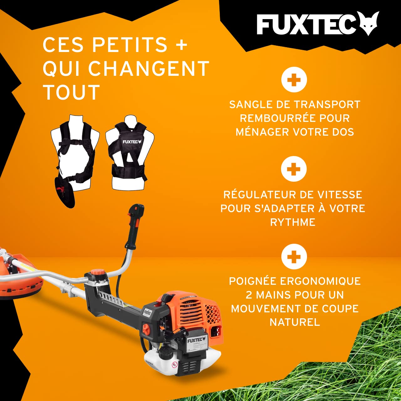 Débroussailleuse thermique FX-PS162 62 cm³ 3,5 CV système antivibration 2 en 1 coupe bordure tête fil et lame 3 dents