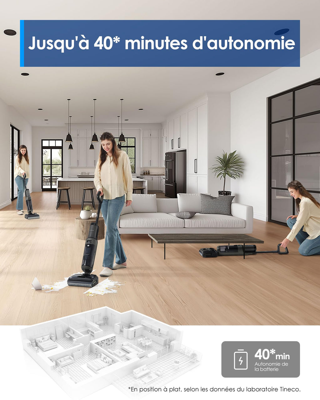 Aspirateur laveur sans fil Floor One i6 Stretch 20 kPa 180° 40 min avec station de séchage