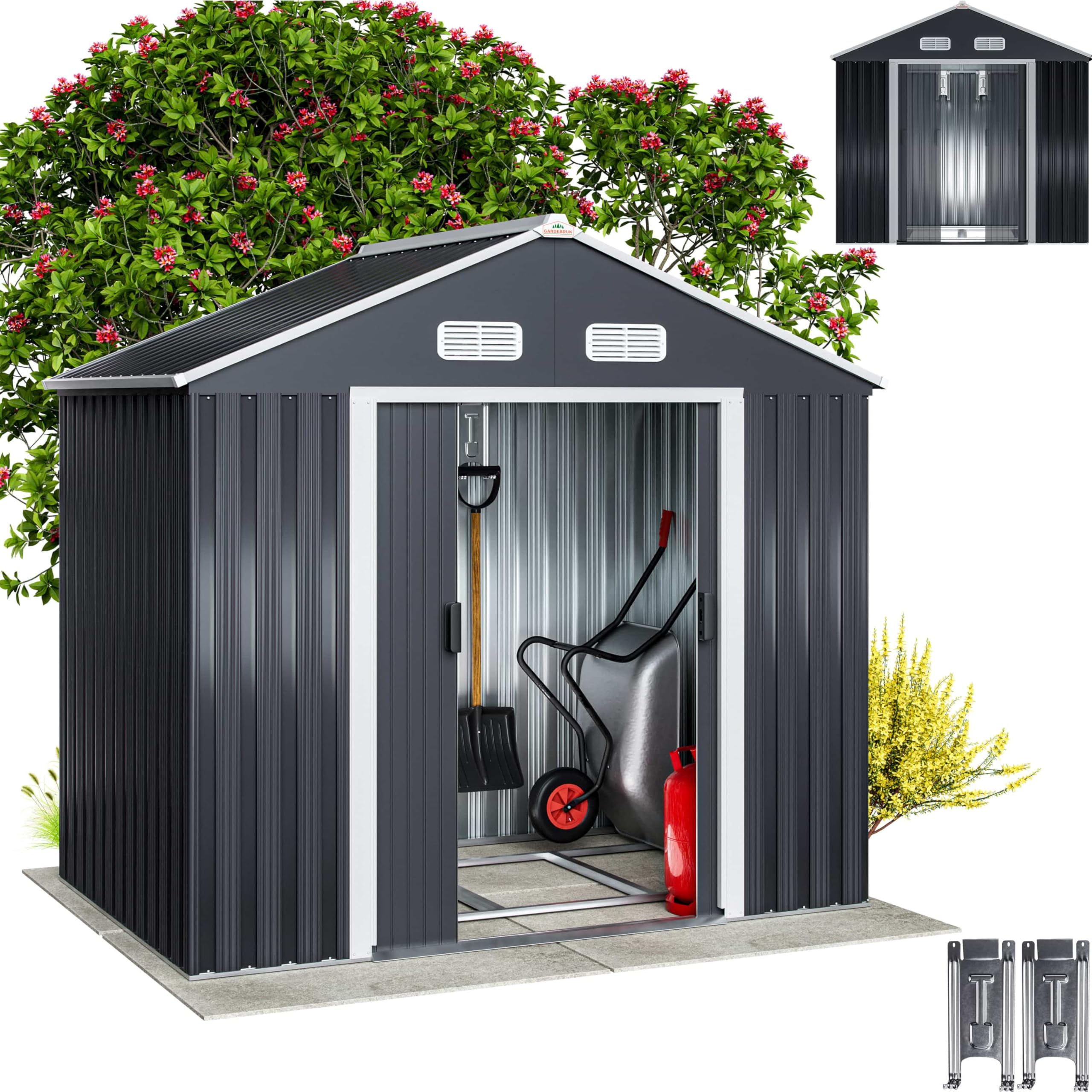 Abri de jardin métal XL avec fondation porte coulissante rangement extérieur 200 x 135 x 190 cm 2 m²