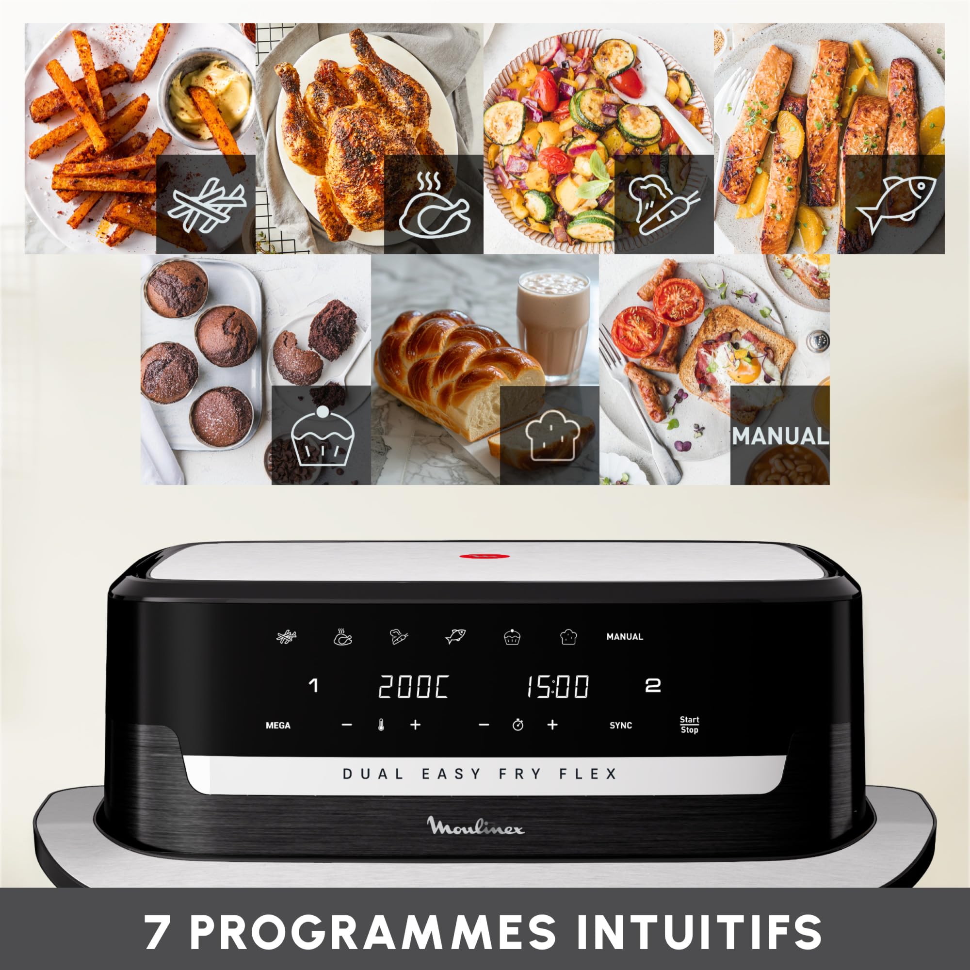 Friteuse sans huile Easy Fry Dual Flex EZ9228F0 9L double zone avec séparateur amovible 2700W