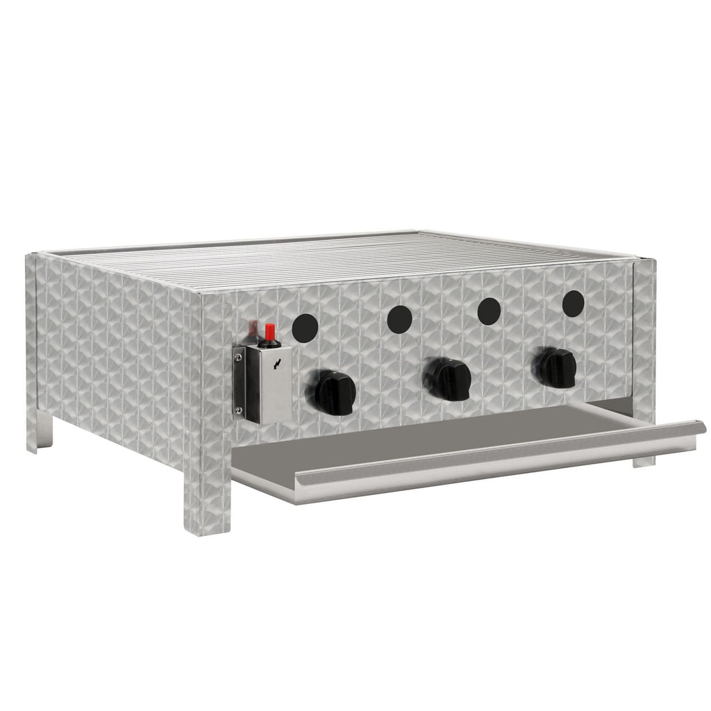 Edelstahl Gastrobräter mit 3 Brennern, 64 x 52 x 27 cm, Gasgrill für Propangas oder Butangas inkl. Grillrost, Flammenblech, Fettwanne und