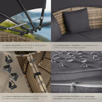 Bain de soleil jardin modulable Santorin II résine tressée 175 x 171 x 136 cm avec pare soleil pliable coussins inclus