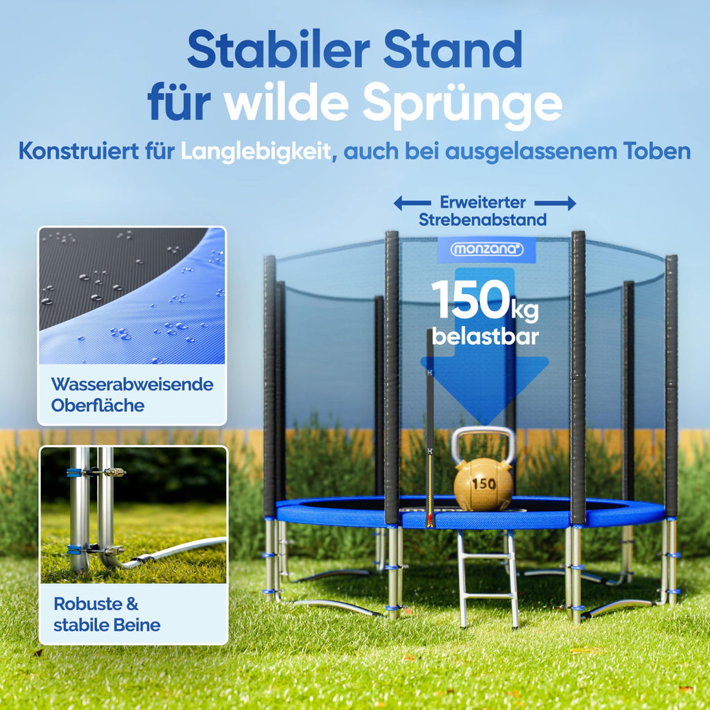 Trampolin Ø 305 cm Komplettset mit Sicherheitsnetz, Leiter und Randabdeckung, TÜV SÜD GS zertifiziert