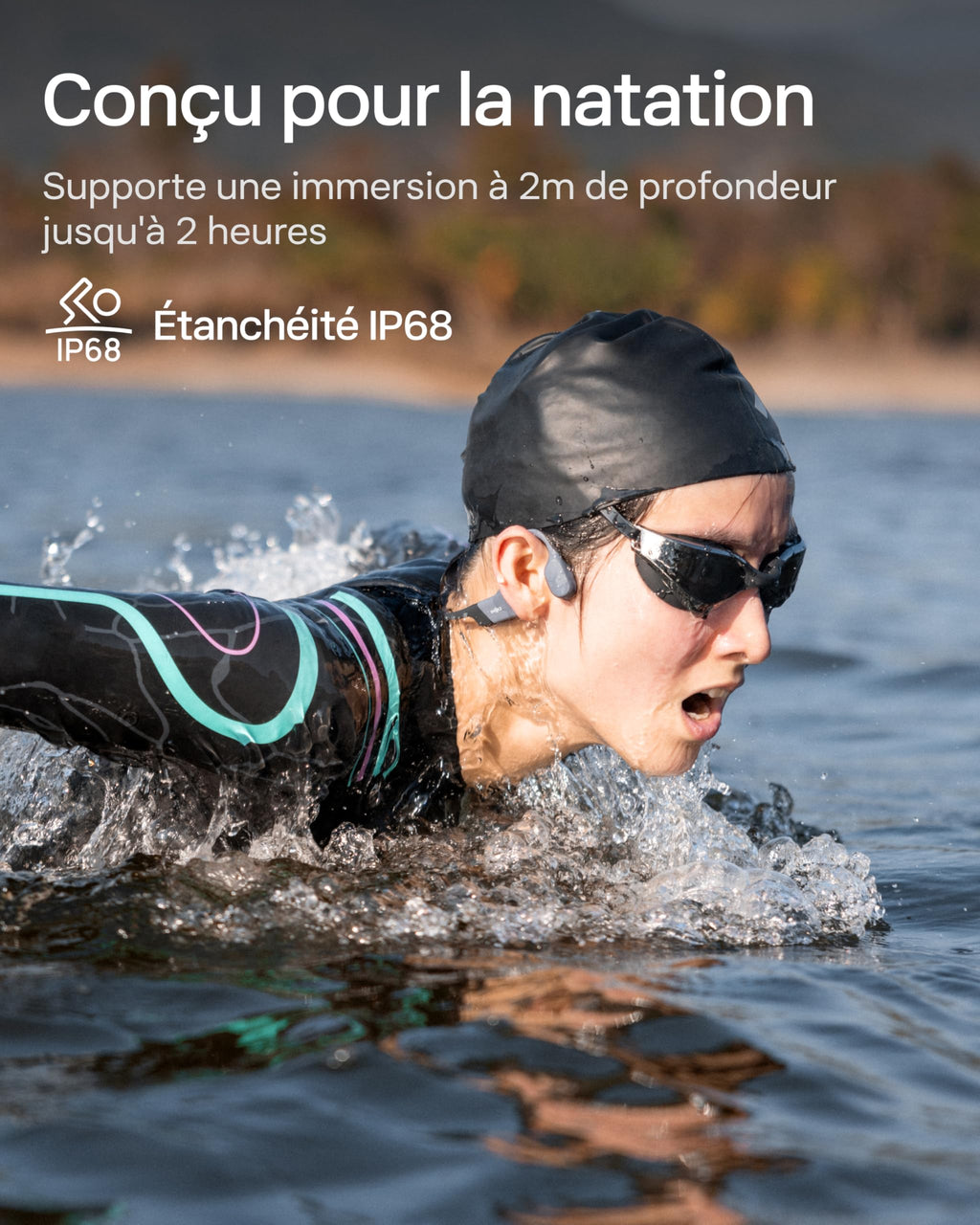 Casque à conduction osseuse OpenSwim Pro Bluetooth 5.4 IP68 avec stockage MP3 32 Go et autonomie 9 h