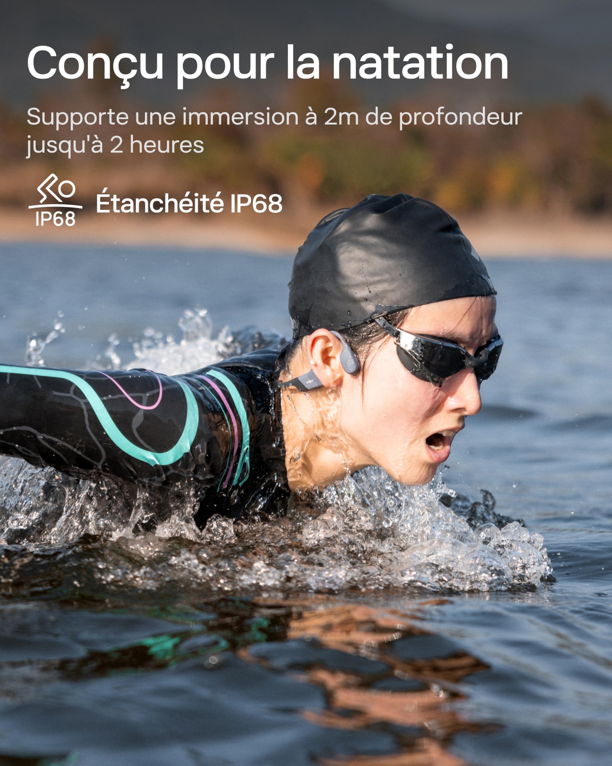 Casque à conduction osseuse OpenSwim Pro Bluetooth 5.4 IP68 avec stockage MP3 32 Go et autonomie 9 h