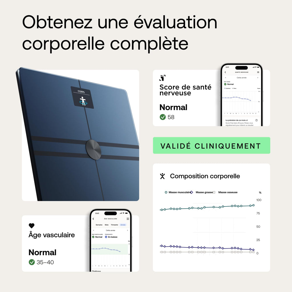 Balance connectée Body Comp BIA WiFi Bluetooth analyse corporelle graisse viscérale évaluation vasculaire santé nerveuse
