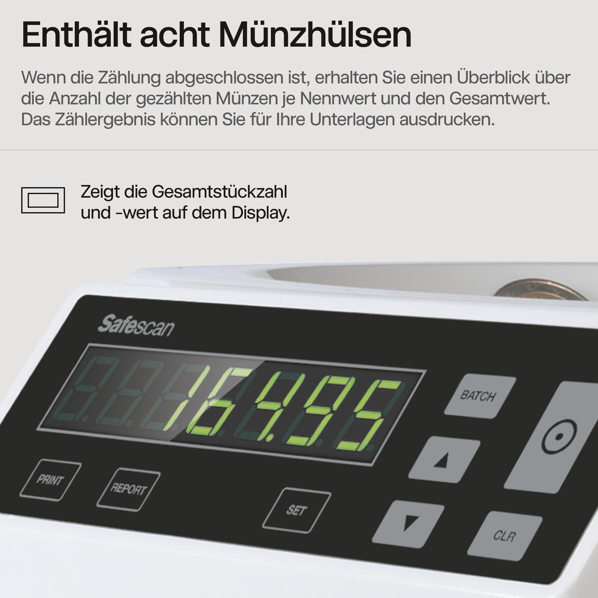 Münzzähler und Sortierer für Euro-Münzen 1250 mit Stapel- und Münzrollen-Funktion automatischer Stopp bei vollem Münzbehälter