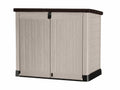 Abri poubelle extérieur 1200 litres en polypropylène imitation lattes de bois avec plancher porte verrouillable dimensions 145,5 x 82 x 123 cm