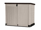 Abri poubelle extérieur 1200 litres en polypropylène imitation lattes de bois avec plancher porte verrouillable dimensions 145,5 x 82 x 123 cm