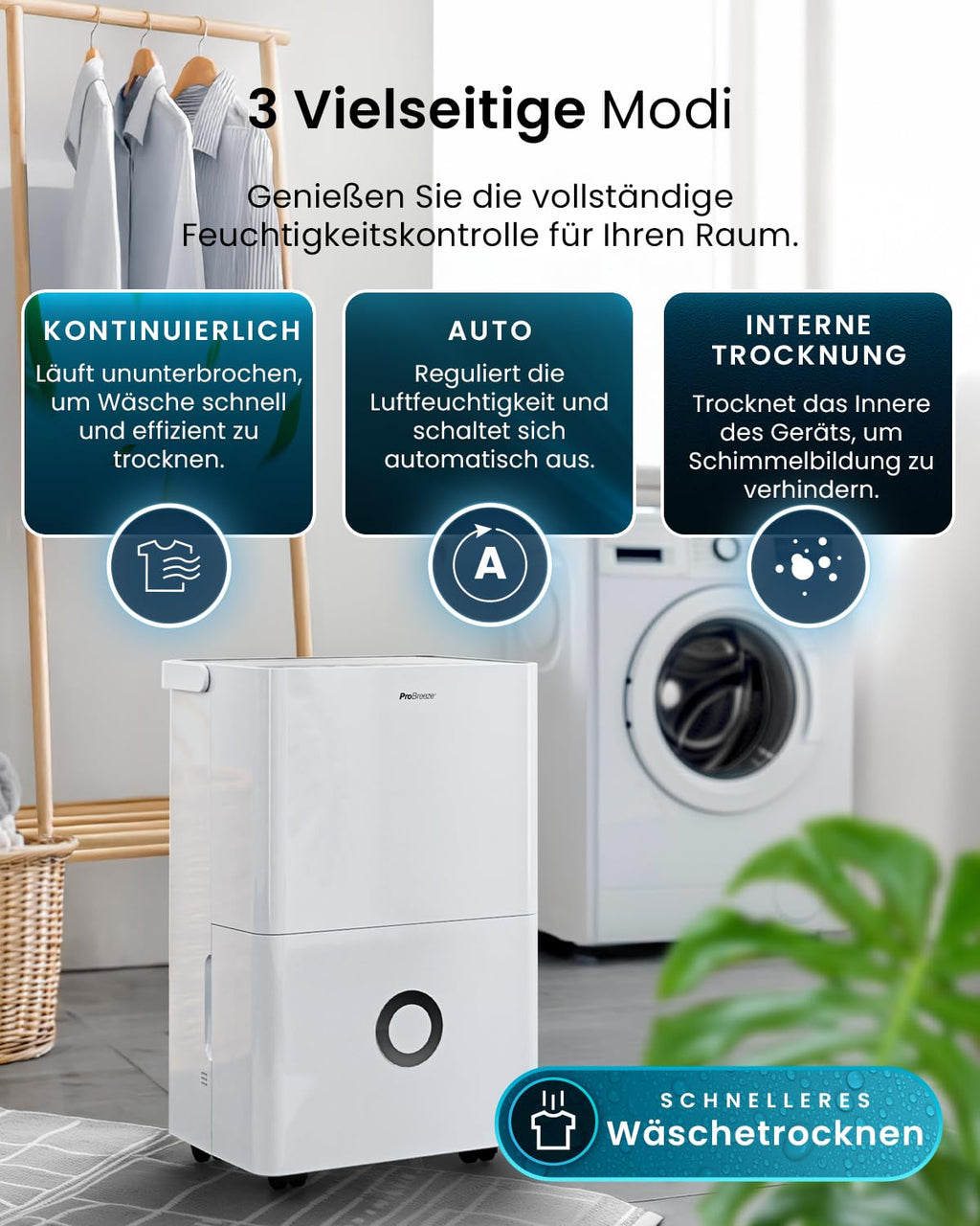 Luftentfeuchter 30L in 24h mit WLAN & App, Feuchtigkeitssensor und 4L Wassertank