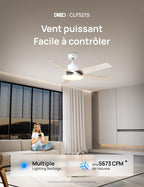 Ventilateur de plafond intelligent 132 cm avec lumière LED dimmable 12 vitesses moteur DC télécommande et contrôle APP