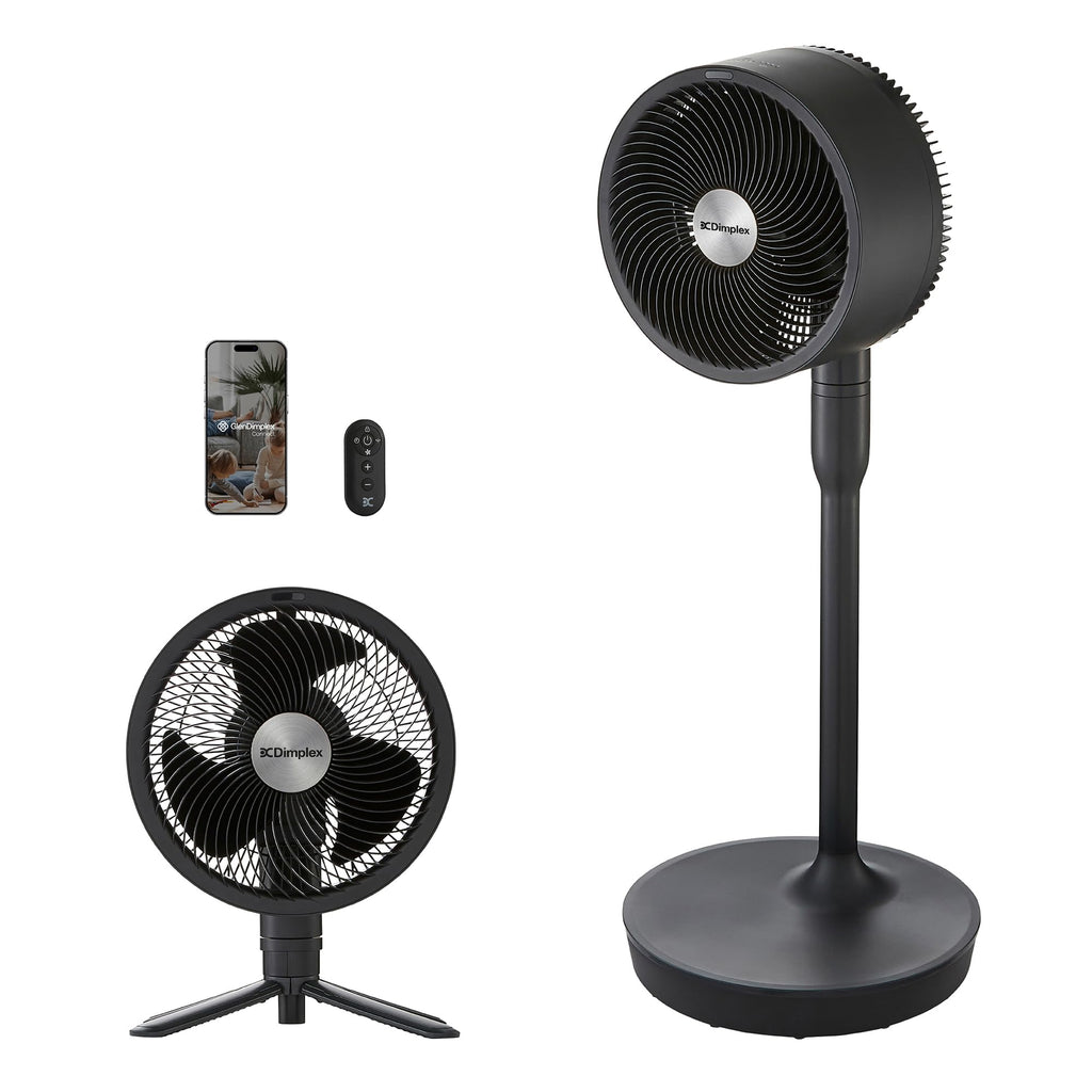 Ventilateur sans fil 2 en 1 sur pied et de table DUOCOOL Smart avec batterie rechargeable 45 h 5 vitesses mode Turbo télécommande et application