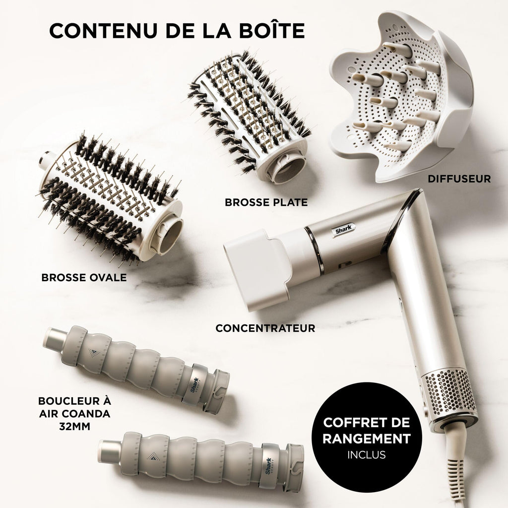 Air styler et sèche-cheveux FlexStyle HD446SLEU 5-en-1 avec boucleurs automatiques brosse plate brosse ovale diffuseur et concentrateur