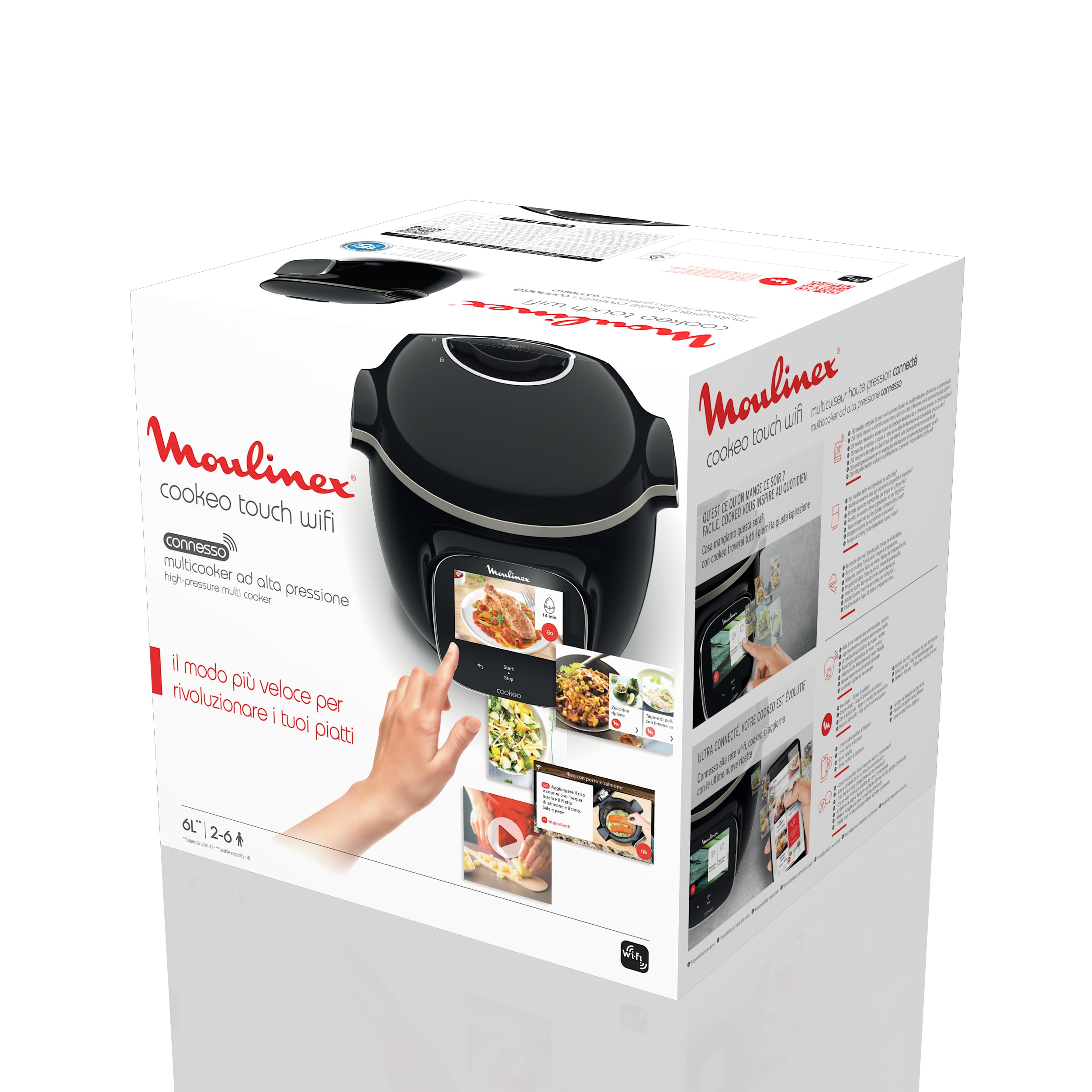 Multicuiseur intelligent Cookeo Touch Wifi 6L haute pression avec écran tactile 250 recettes intégrées