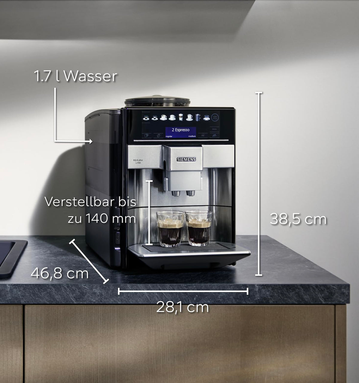 Kaffeevollautomat EQ6 plus s700 mit Milchsystem und Keramikmahlwerk, 12 Getränke, automatische Milchsystem-Reinigung, Edelstahl