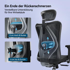 Ergonomischer Bürostuhl M57 mit 3D-Armlehne und Lendenwirbelstütze, Netz-Hochlehne, bis 150 kg, schwarz