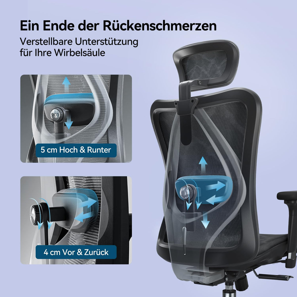 Ergonomischer Bürostuhl M57 mit 3D-Armlehne und Lendenwirbelstütze, Netz-Hochlehne, bis 150 kg, schwarz