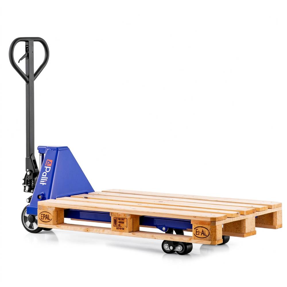 Hubwagen 2500 kg aus Stahl mit 1150 mm Gabellänge und Polyurethan-Lenkrädern für Euro-Paletten