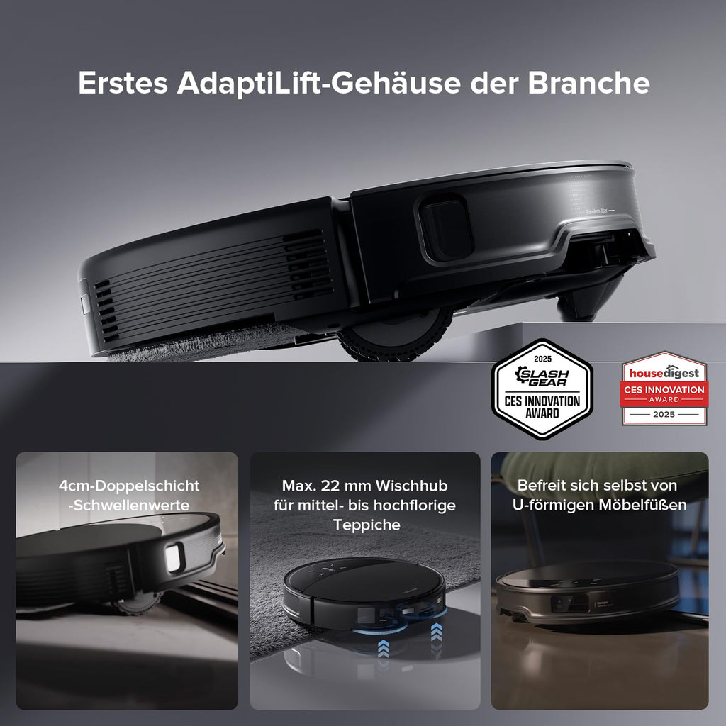 Saugroboter mit Wischfunktion Saros 10R Set, 7,98 cm ultraflach, Zero-Tangle-System und 10-in-1-Dockingstation