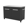 Outdoor-Gartenschrank mit Edelstahl-Arbeitsplatte, 2 Türen und 4 Rollen, 127 x 67 x 90 cm
