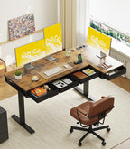 Eckschreibtisch höhenverstellbar elektrisch L-Form 160 x 80 cm mit 4 Schubladen, Steckdose und USB in Braun