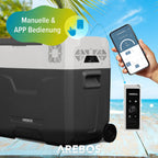 Kompressor-Kühlbox 47 Liter mit Rollen Teleskopstange App-Steuerung LCD-Touchscreen 12/24 V und 230 V Kühl- und Warmfunktion