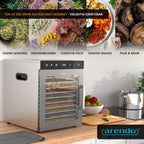 Dörrautomat aus Edelstahl mit 12 Gitterrosten, 800 W, 30-90 °C, 12 Einlegetabletts mit insgesamt 10.000 cm², für Obst, Fleisch und Pilze