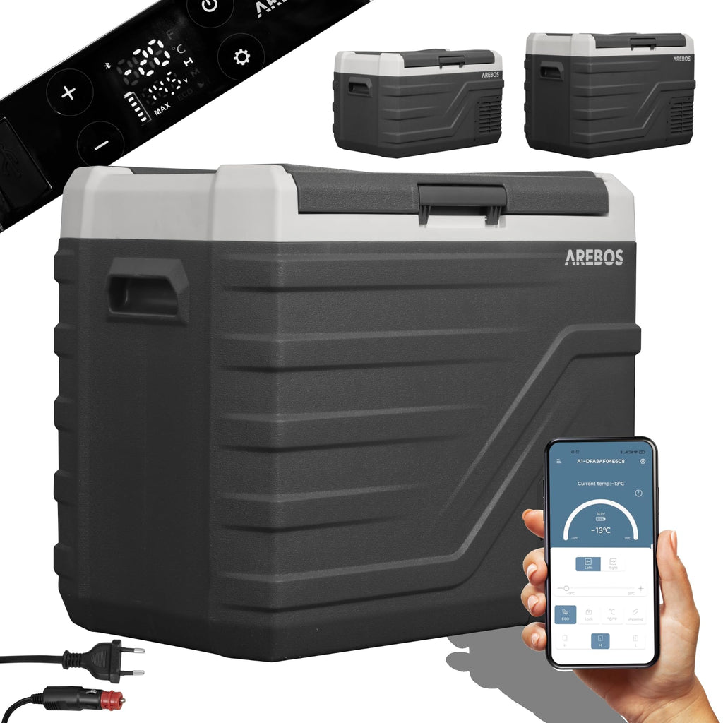 Kompressor-Kühlbox 43 Liter mit App-Steuerung LCD-Touchscreen 12/24 V AC-Anschluss Kühl- und Warmfunktion