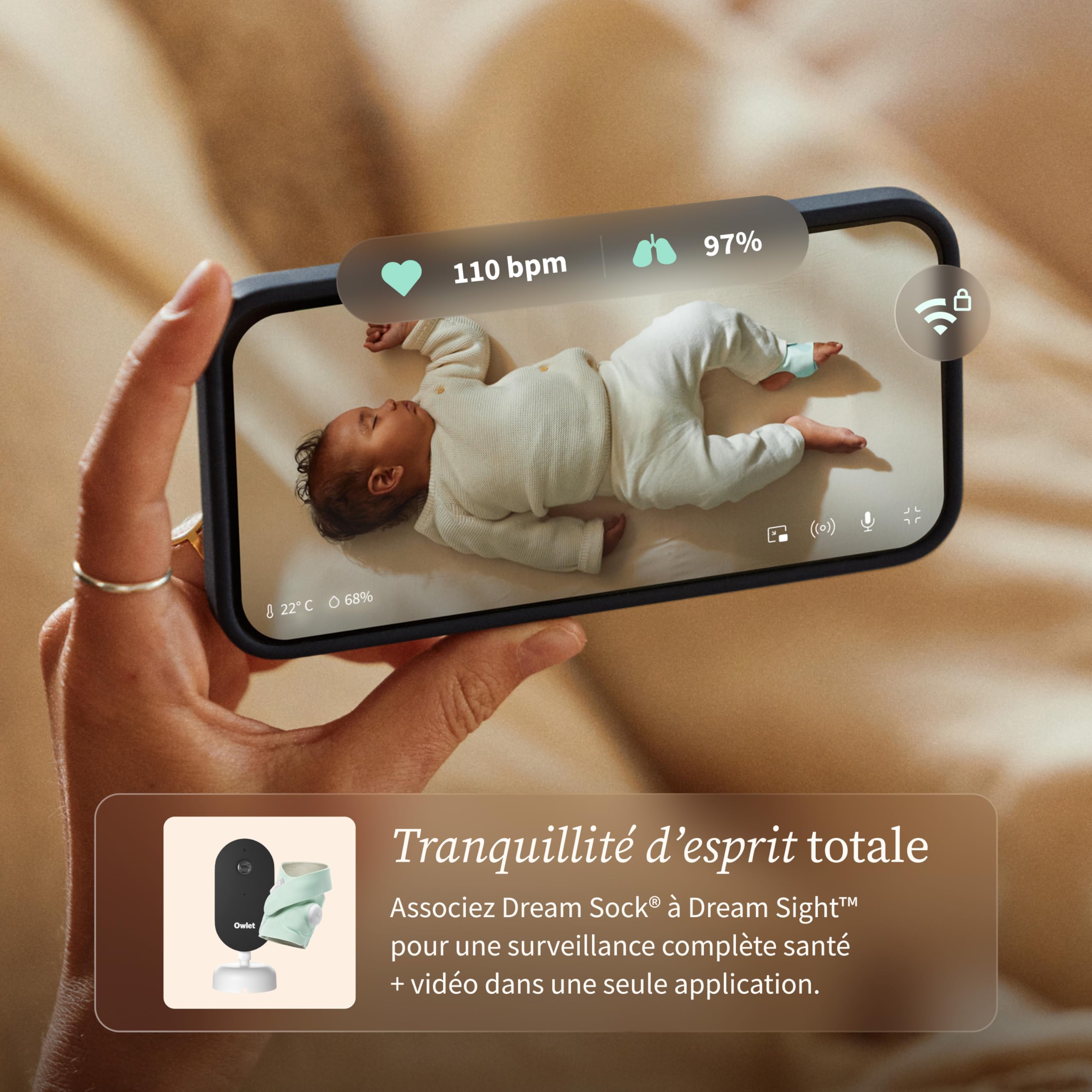 Moniteur bébé intelligent Dream Sock suivi fréquence cardiaque oxygène sommeil en temps réel WiFi Bluetooth rose