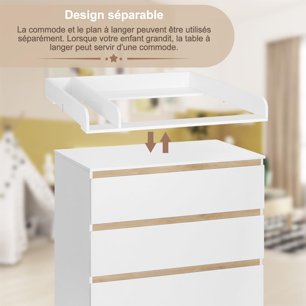 Table à langer bébé avec commode 4 tiroirs en bois d’ingénierie 80x75x109,2 cm avec rangement intégré