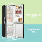 Réfrigérateur congélateur RCB169DK2(E) 174L 2 portes 115L réfrigérateur 59L congélateur Low Frost éclairage LED