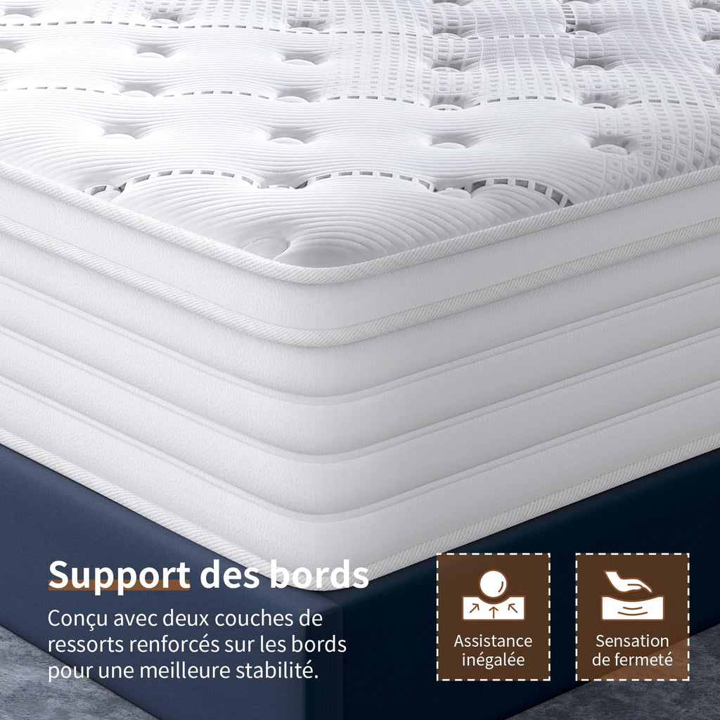 Matelas hybride SLC-618 140x190 cm épaisseur 28 cm 7 zones ressorts ensachés avec mousse mémoire de forme fermeté moyenne