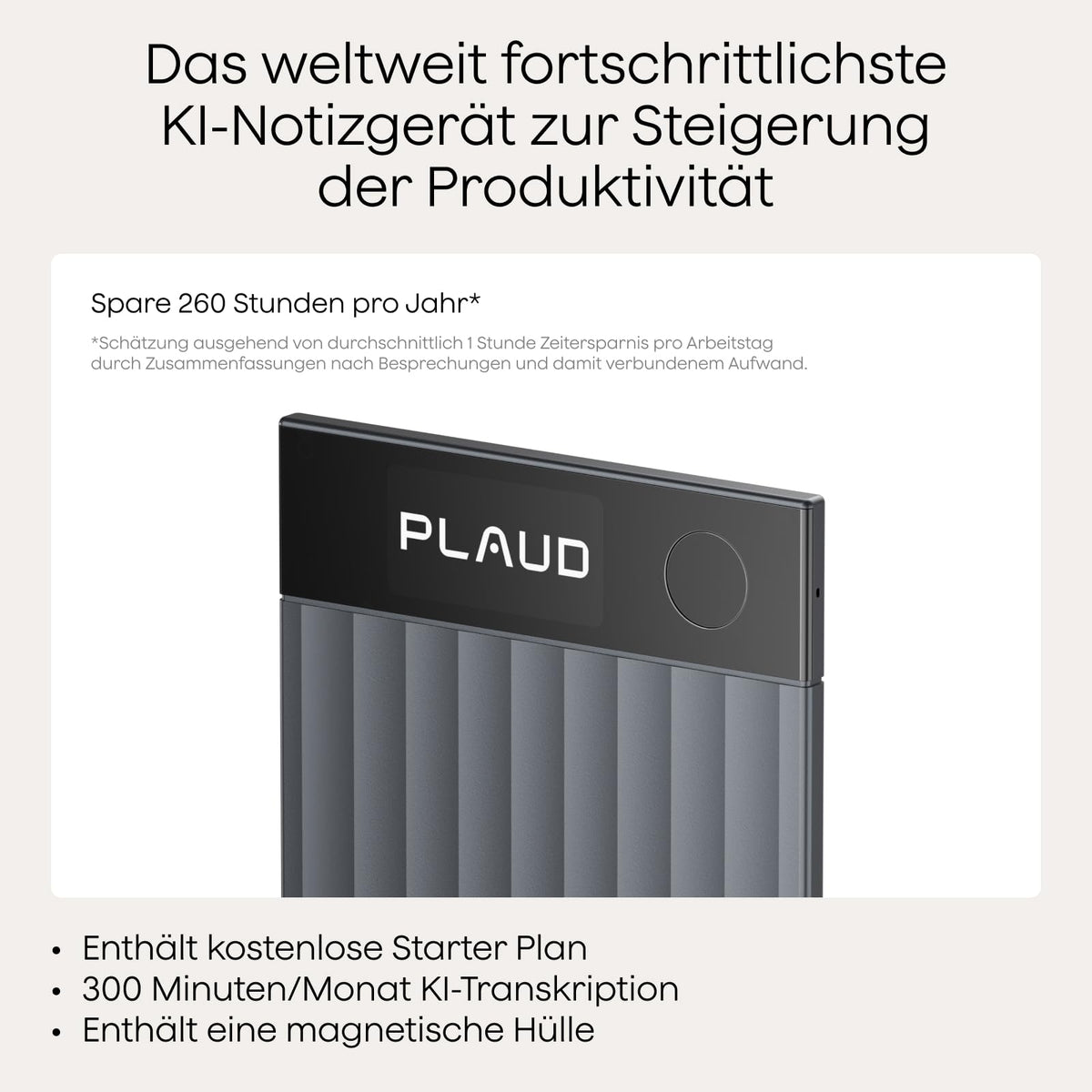 KI-Diktiergerät Note Pro 64 GB 50 Std. Akkulaufzeit 4 MEMS- und 1 VPU-Mikrofon mit KI-Beamforming Magnet-Case und Ladekabel