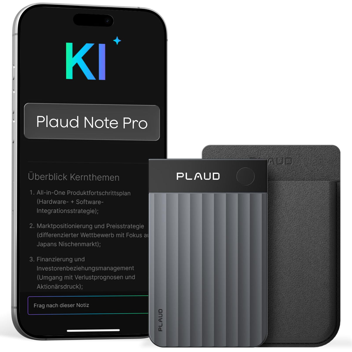 KI-Diktiergerät Note Pro 64 GB 50 Std. Akkulaufzeit 4 MEMS- und 1 VPU-Mikrofon mit KI-Beamforming Magnet-Case und Ladekabel