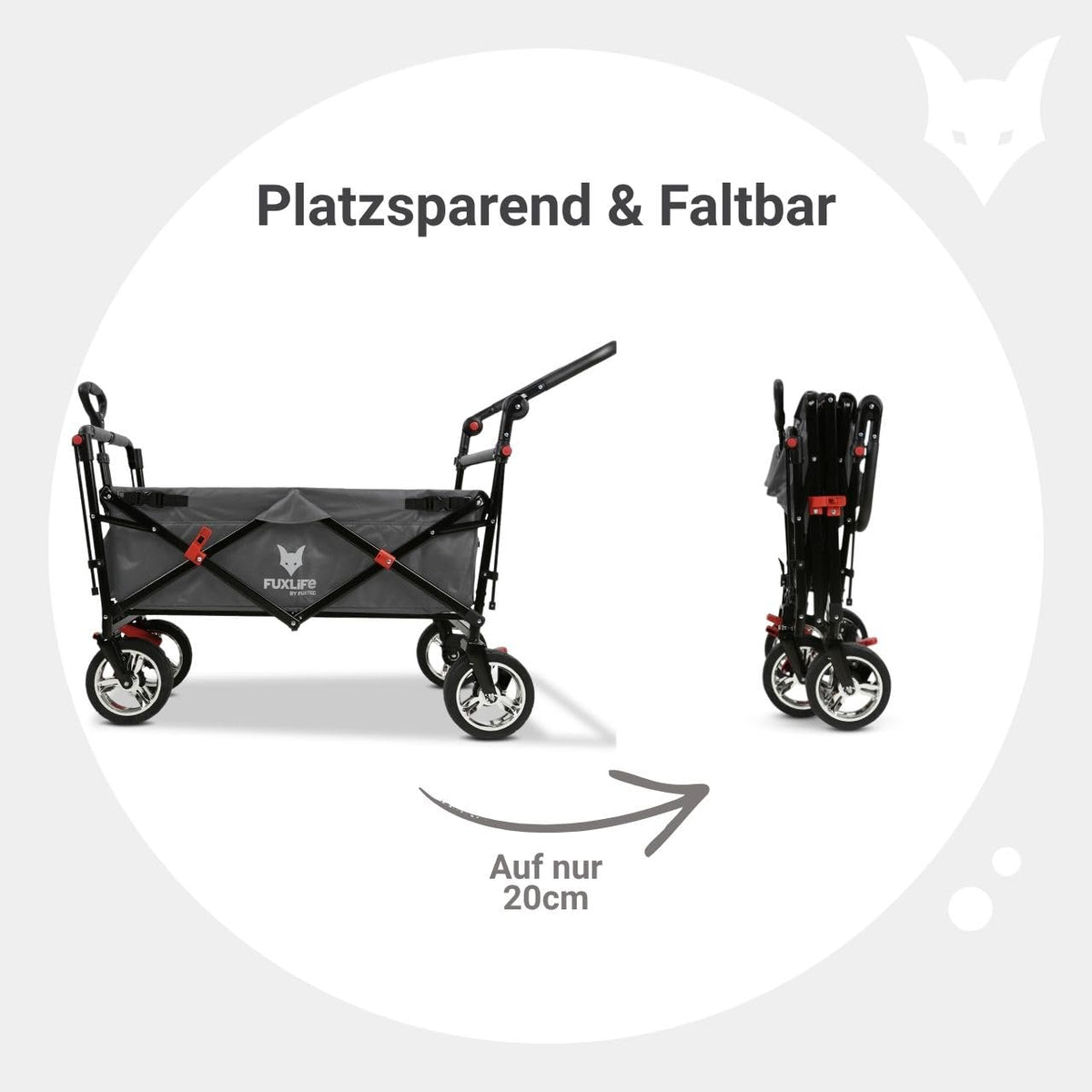 Faltbarer Bollerwagen FX-CT700 für 2 Kinder, grau, mit gepolstertem Innenraum, Sonnendach und Feststellbremsen, 75 kg Tragkraft