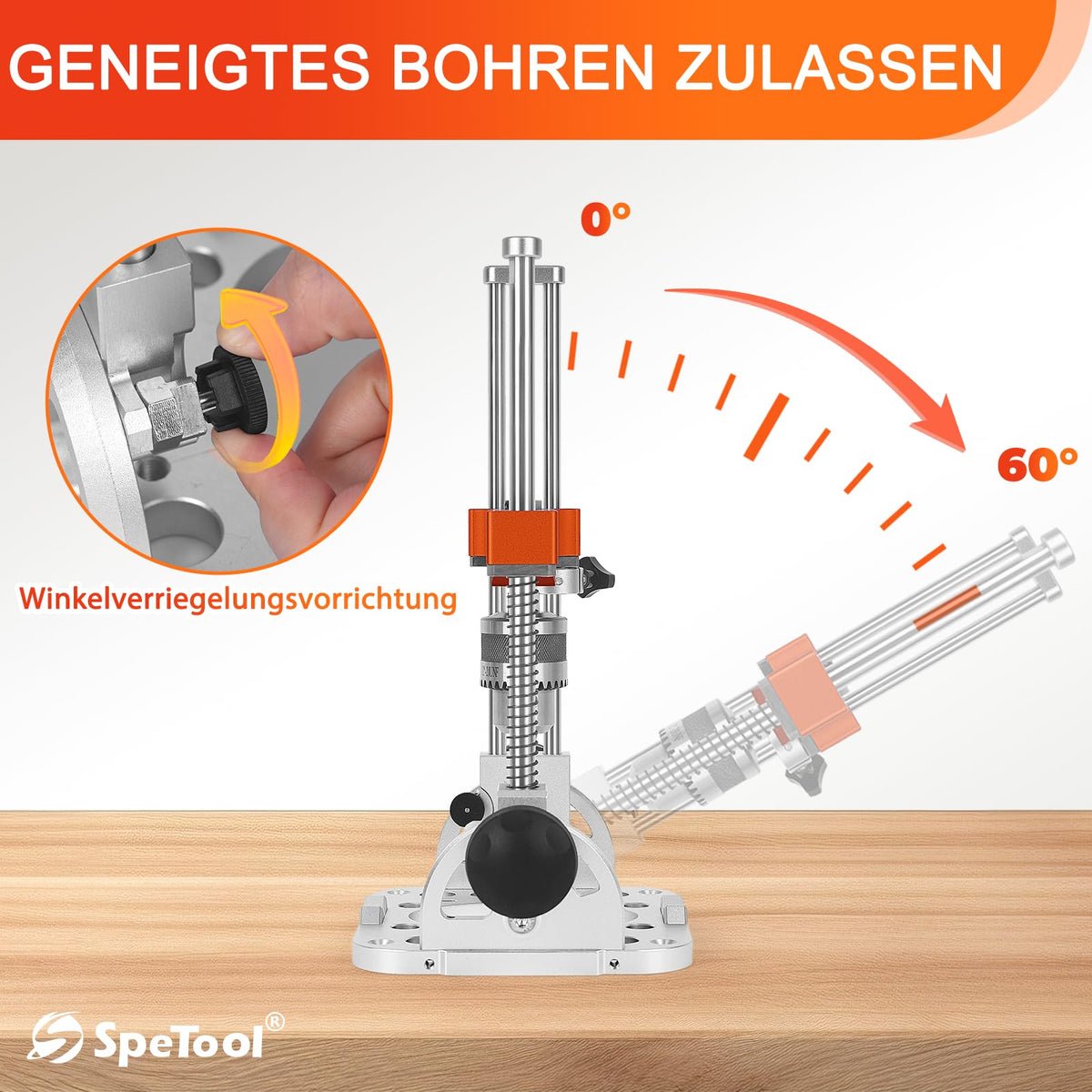 Bohrständer Akkuschrauber 1/2-Zoll-Bohrfutter 0-60° winkelverstellbar 3 Führungsstangen Aluminium V-Block präzise Bohrungen