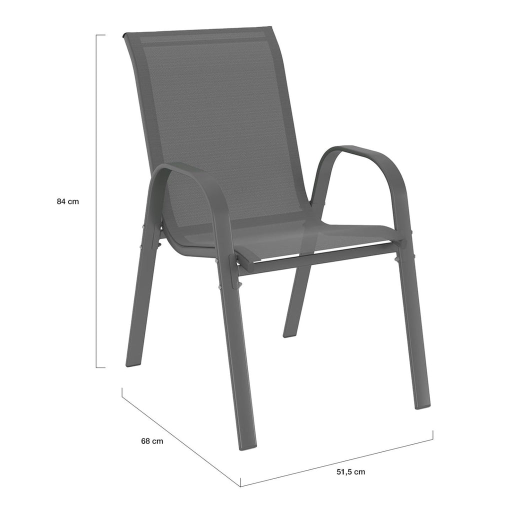 Salon de jardin Madrid table 150 cm avec 6 chaises empilables acier gris anthracite modèle 4113