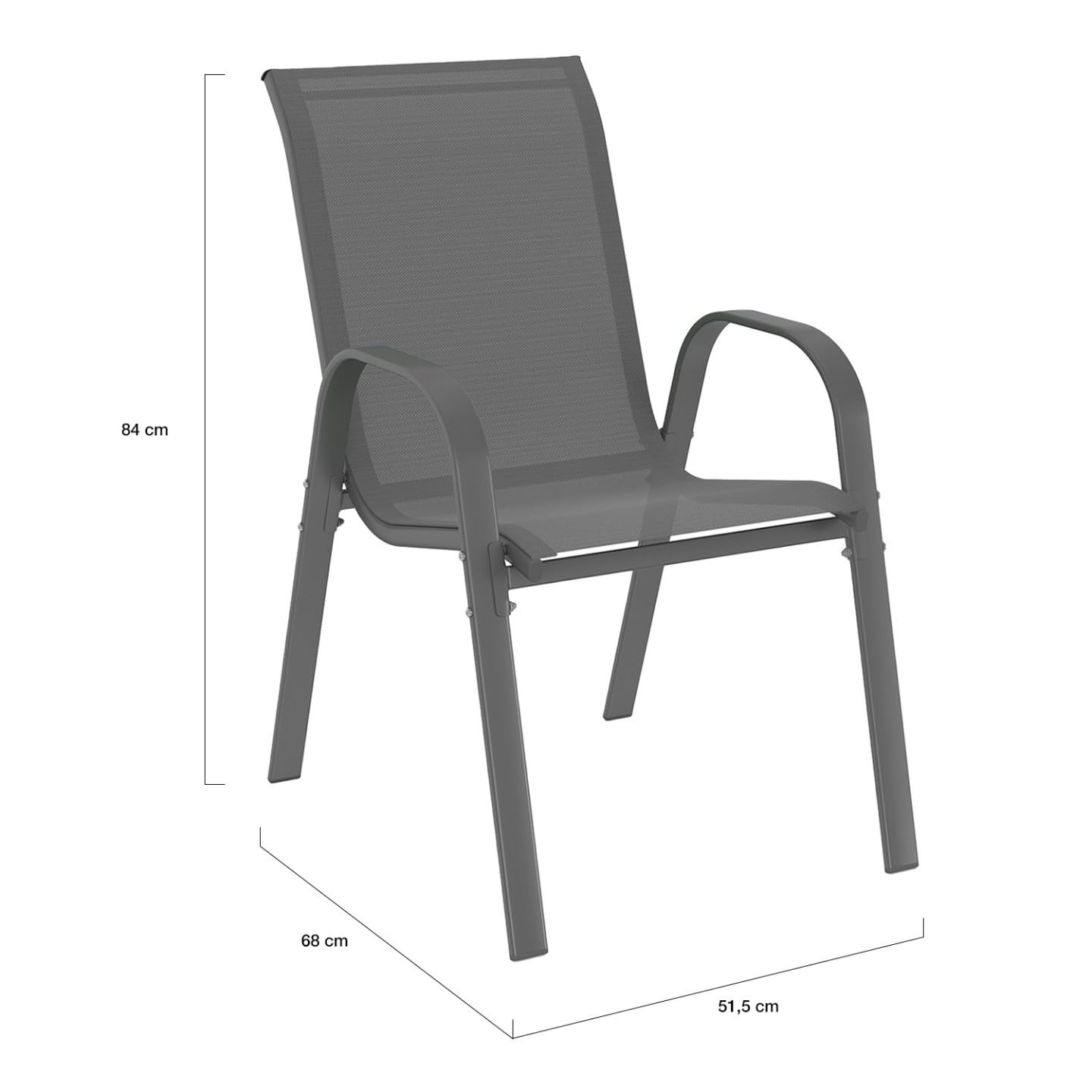 Salon de jardin Madrid table 150 cm avec 6 chaises empilables acier gris anthracite modèle 4113