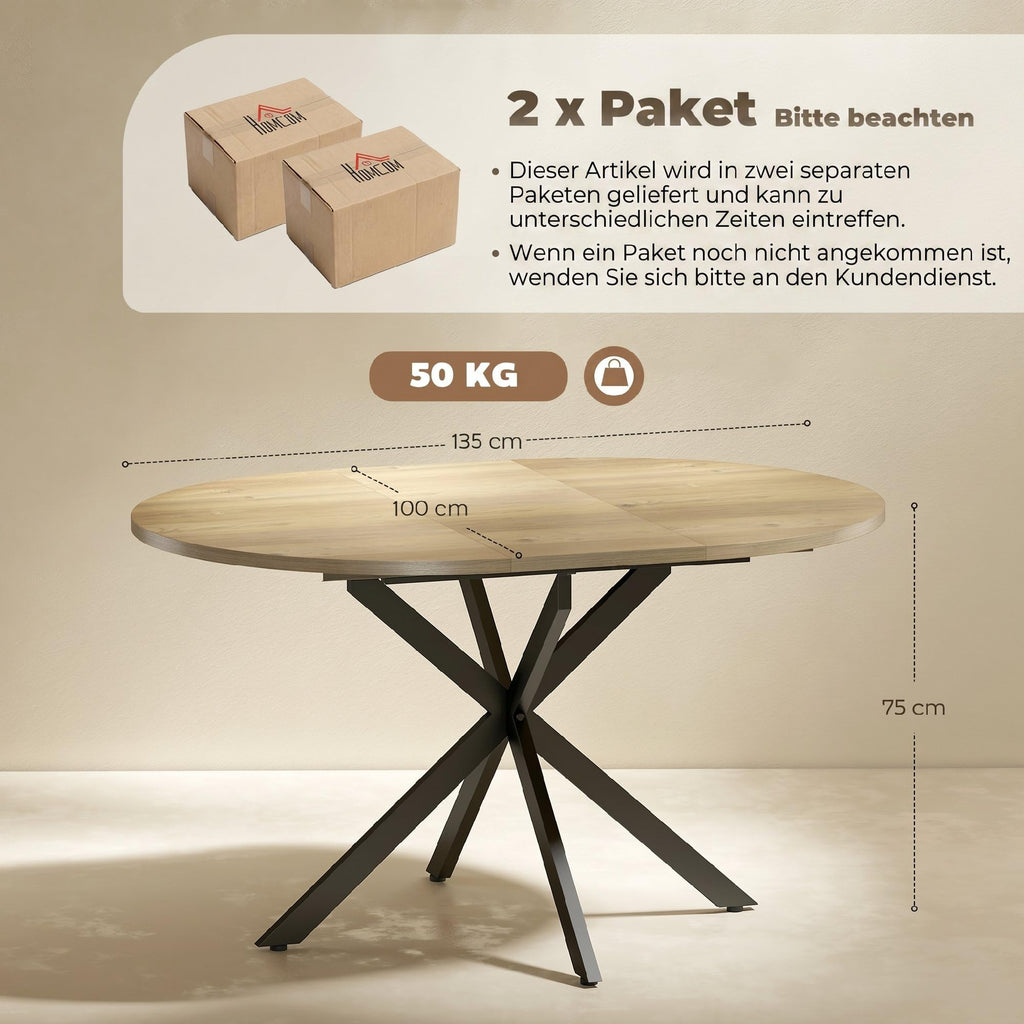 Ausziehbarer Esstisch 100/135 x 100 cm für 4–6 Personen mit Butterfly-Einlegeplatte und X-förmigem Gestell