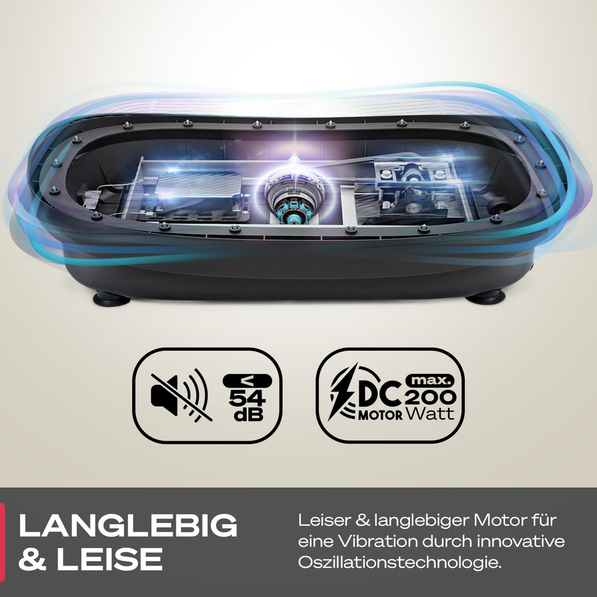 Vibrationsplatte mit leiser Motor, 180 Stufen und 7+1 Programmen inkl. Yoga, Bluetooth-Lautsprecher und Fernbedienung