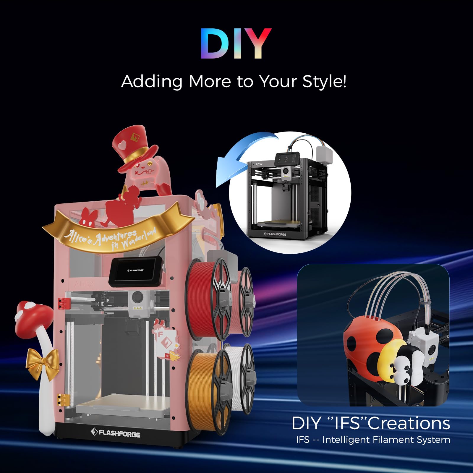 Imprimante 3D Adventurer 5X AD5X impression multicolore nivellement automatique vitesse 600 mm/s volume 220x220x220 mm