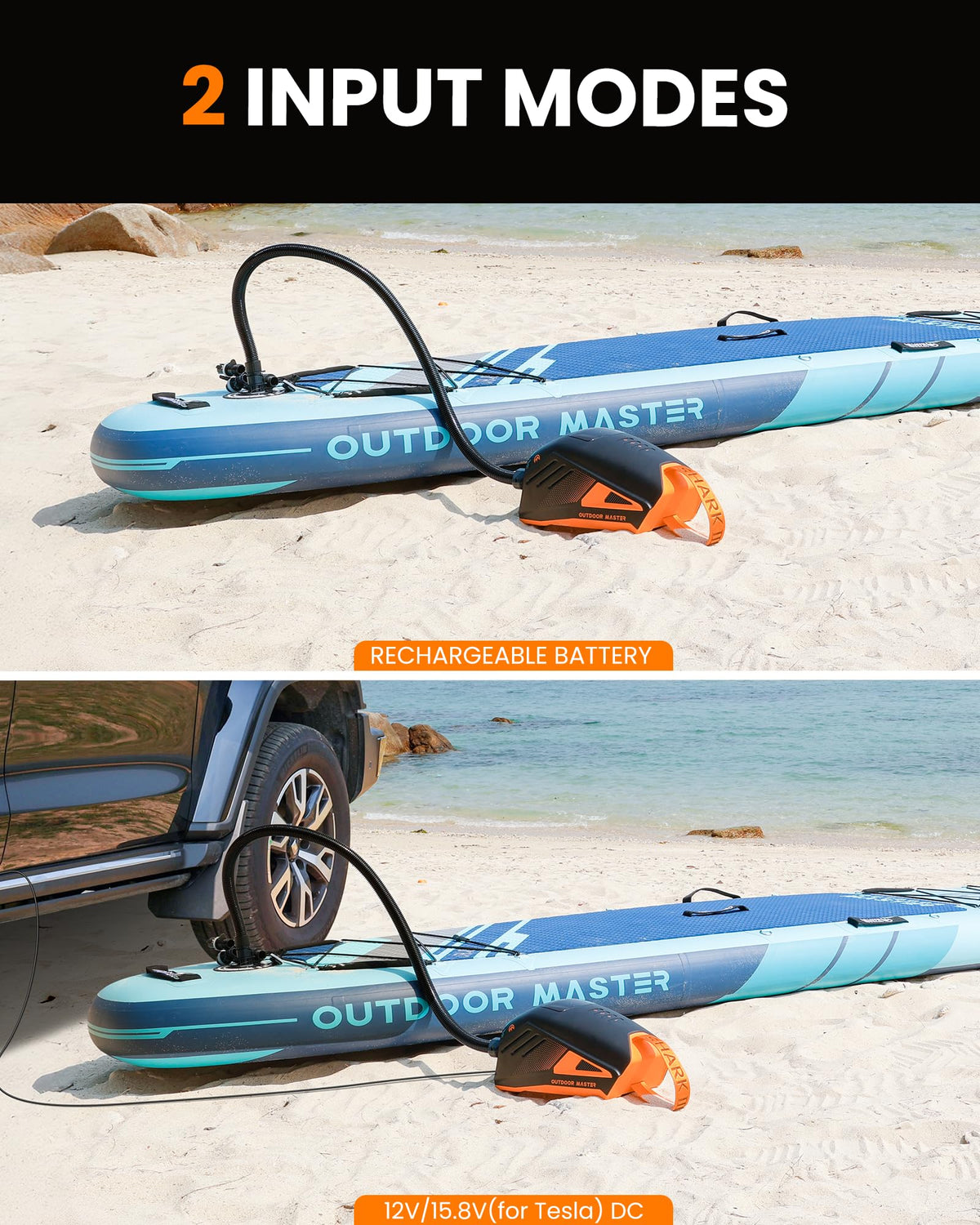 Elektrische SUP-Pumpe Shark 3 mit 74-Wh-Akku, 20 PSI und Auto-Off, inkl. 8 Düsen