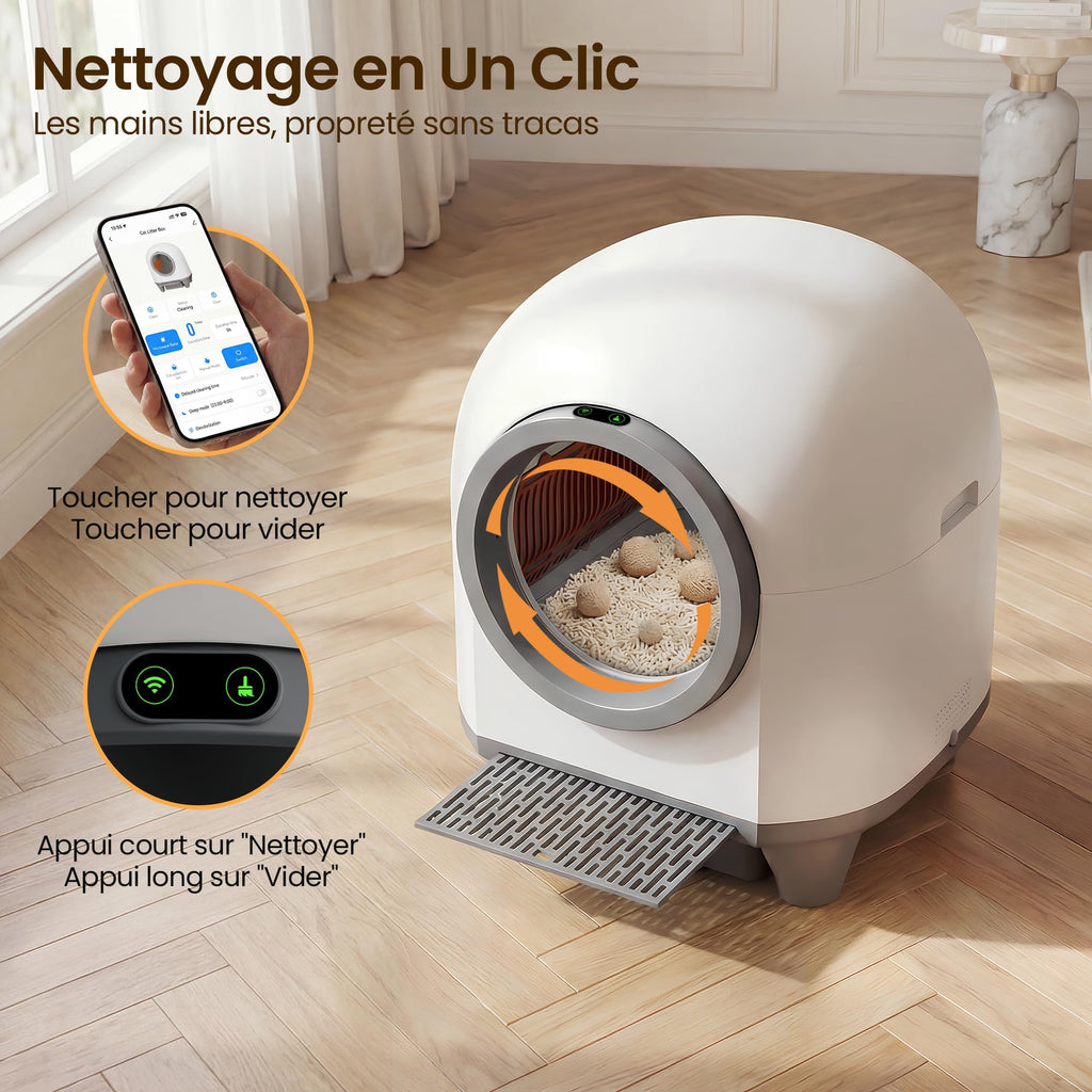 Litière chat autonettoyante automatique Pura Max 90L avec contrôle APP WiFi bac à litière pour plusieurs chats entrée basse