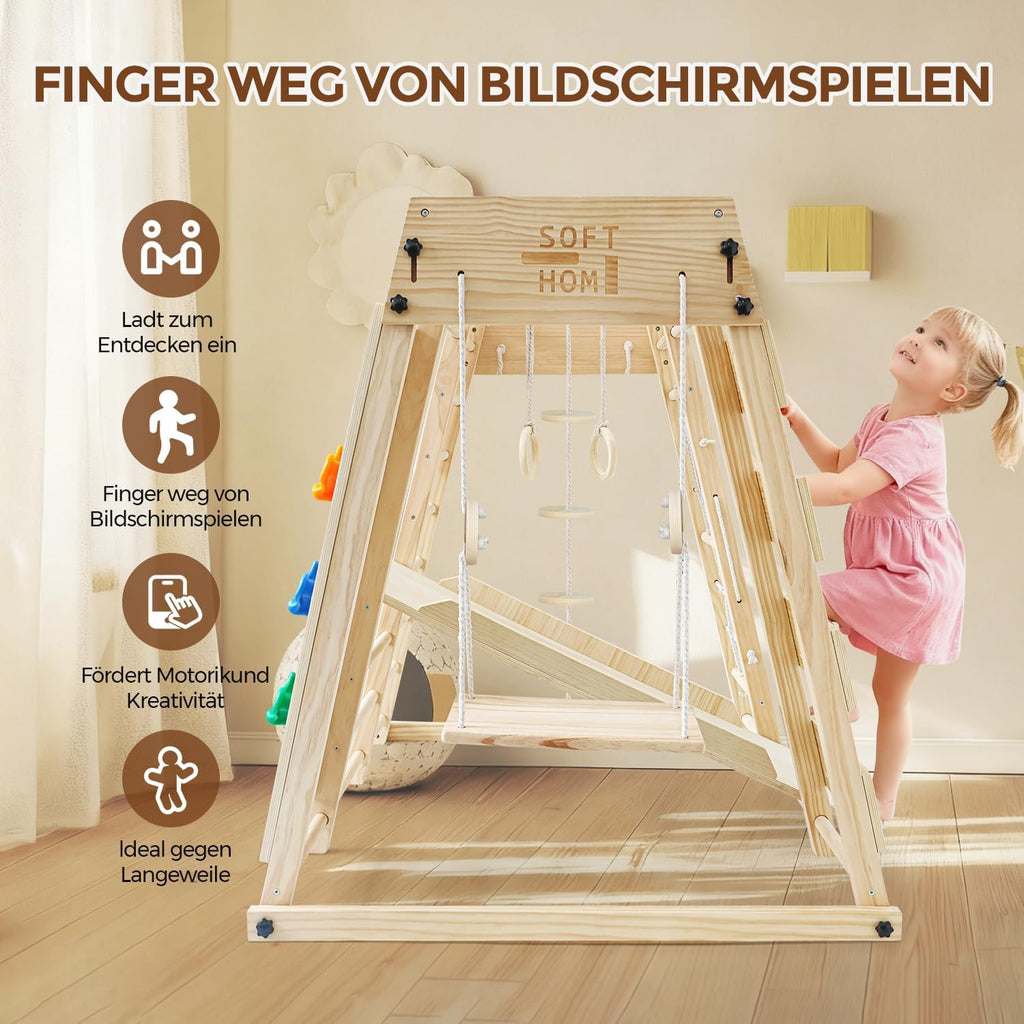 Klettergerüst klappbar für Kinder ab 1 Jahr, 10-in-1 Indoor Spielplatz aus Kiefernholz