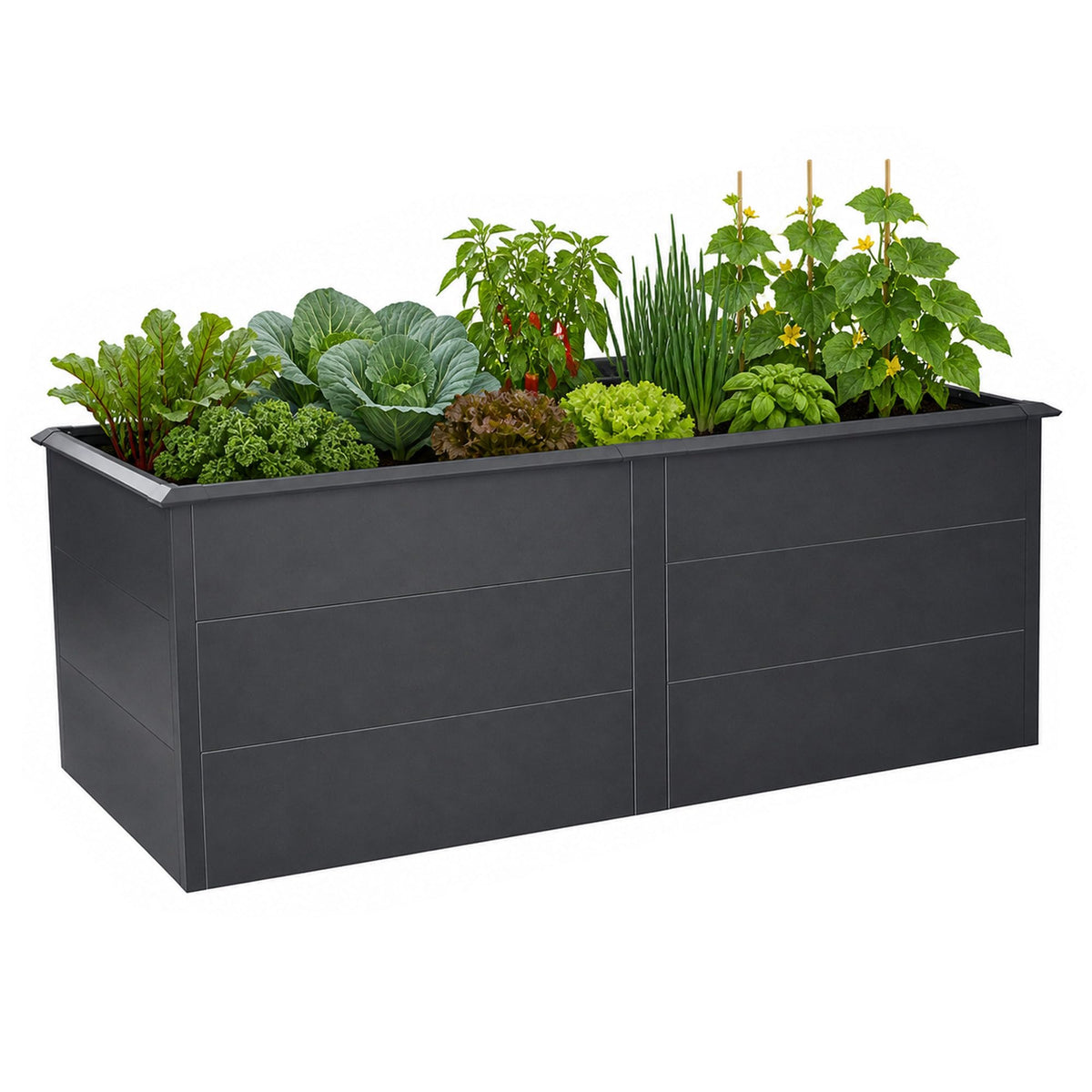 Hochbeet aus verzinktem Stahl 200 x 100 x 77 cm in Anthrazit RAL 7016, freistehendes Pflanzbeet für Garten, Balkon und Terrasse