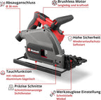 Akku-Tauchsäge TP-PS 18/165 Li BL Solo mit Brushless-Motor, 56 mm Schnitttiefe, inkl. Sägeblatt und Parallelanschlag